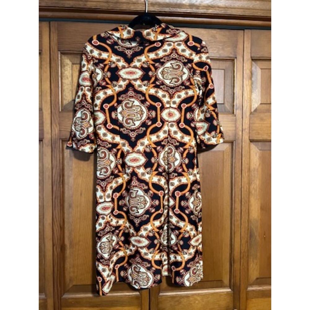 Jude Connally Paisley Print Shift Dress Brown Orange Half Sleeve Southern Size M - Picture 8 of 10